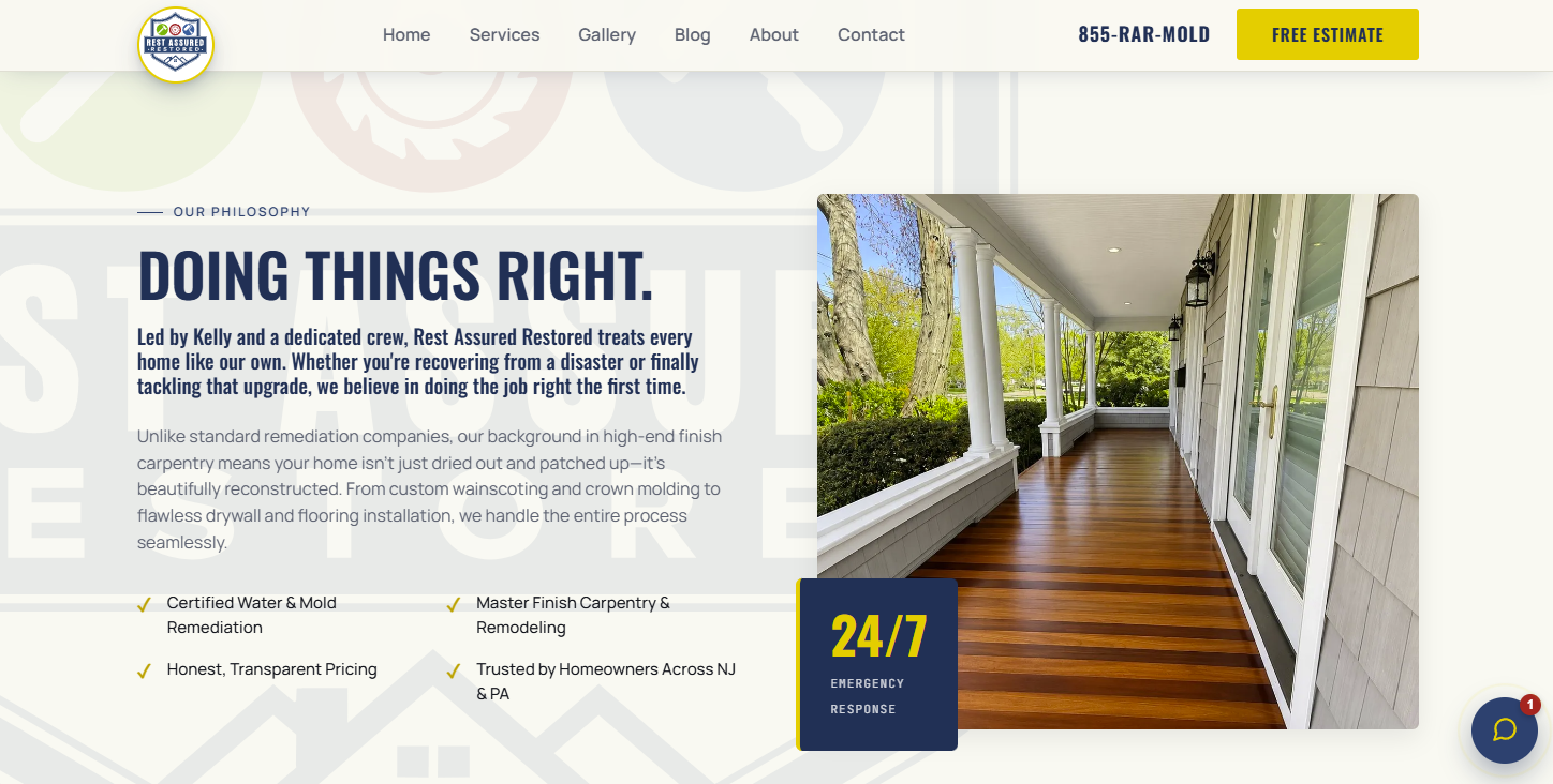 Rest Assured Restored website homepage preview