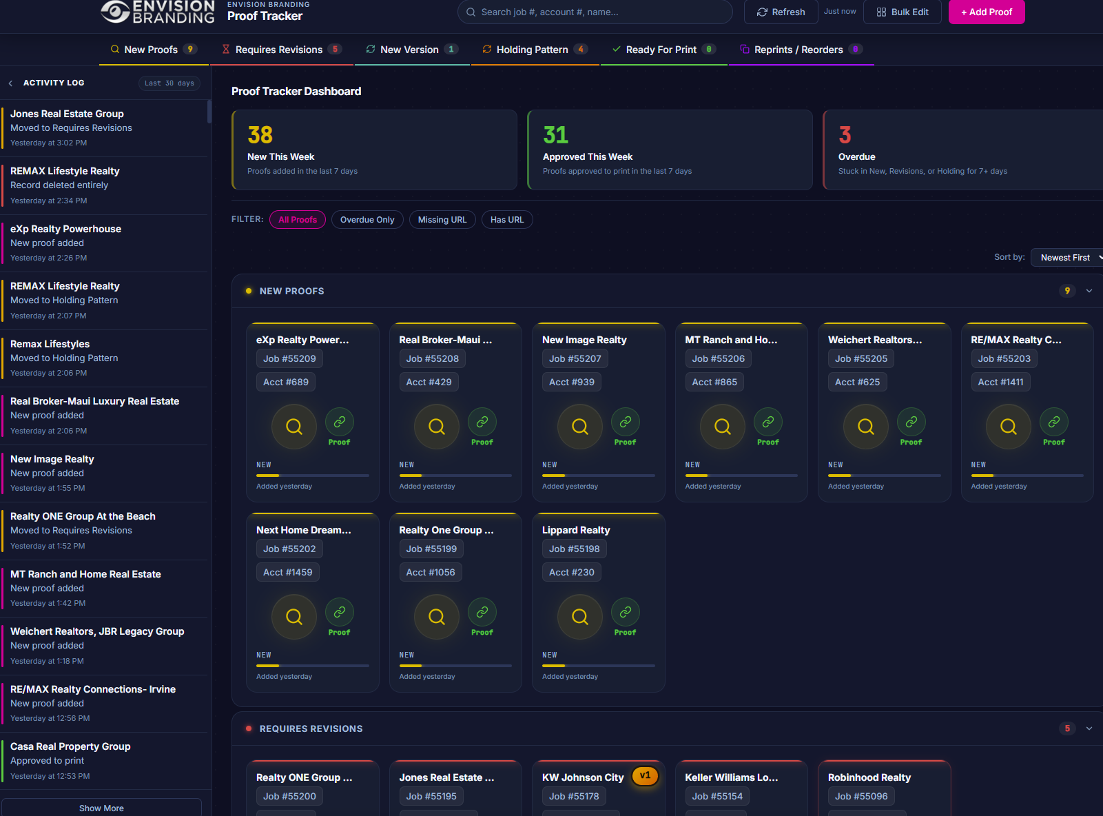 Proof Tracker dashboard preview
